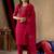 Rani pink embroidered roman silk kurta set with dupatta