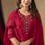 Rani pink embroidered roman silk kurta set with dupatta