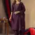 Wine embroidered roman silk kurta set with dupatta