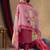 Pink embroidered roman silk kurta set with dupatta