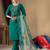 Teal embroidered roman silk kurta set with dupatta