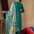 Teal embroidered roman silk kurta set with dupatta
