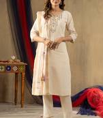 Off white embroidered shimmer gold silk kurta set with dupatta