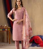 Onion pink embroidered shimmer gold silk kurta set with dupatta