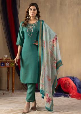 Rama embroidered shimmer gold silk kurta set with dupatta 1