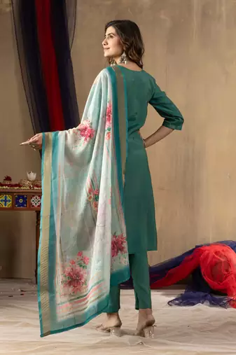 Rama embroidered shimmer gold silk kurta set with dupatta