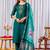 Teal embroidered viscose silk kurta set with dupatta