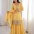 Yellow color thread zari sequince embroidered work crunchy silk anarkali set