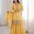 Yellow color thread zari sequince embroidered work crunchy silk anarkali set