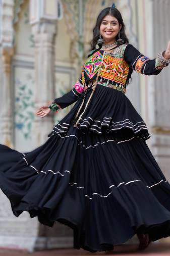 black cotton navratri lehenga choli with gamthi work