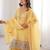 Yellow color thread zari sequince embroidered work crunchy silk anarkali set