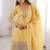 Yellow color thread zari sequince embroidered work crunchy silk anarkali set