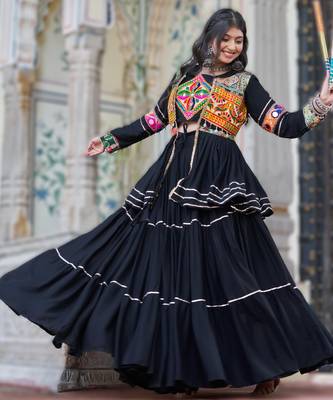 black cotton navratri lehenga choli with gamthi work 2