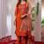 Orange embroidered viscose silk kurta set with dupatta