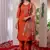 Orange embroidered viscose silk kurta set with dupatta