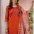 Orange embroidered viscose silk kurta set with dupatta
