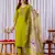 Parrot green embroidered viscose silk kurta set with dupatta