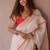 Women's white linen cotton digital print saree