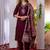 Wine embroidered marina viscose silk kurta set with dupatta