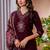 Wine embroidered marina viscose silk kurta set with dupatta