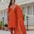 Orange embroidered roman silk kurta set with dupatta