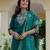 Teal embroidered roman silk kurta set with dupatta