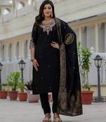 Black embroidered roman silk kurta set with dupatta