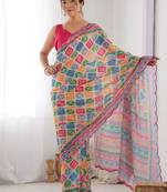 Multicolour digital printed georgette saree set