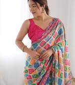 Multicolour digital printed georgette saree set