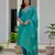 Turquoise embroidered roman silk kurta set with dupatta