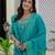 Turquoise embroidered roman silk kurta set with dupatta