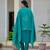 Turquoise embroidered roman silk kurta set with dupatta