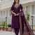 Wine embroidered roman silk kurta set with dupatta