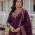 Wine embroidered roman silk kurta set with dupatta