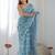 Sky blue digital printed georgette saree set