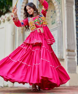 pink cotton navratri lehenga choli with gamthi work 2