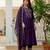 Purple embroidered viscose roman silk kurta set with dupatta