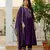 Purple embroidered viscose roman silk kurta set with dupatta