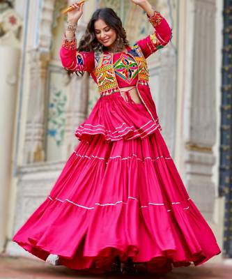 pink cotton navratri lehenga choli with gamthi work 3