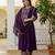Purple embroidered viscose roman silk kurta set with dupatta
