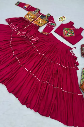 pink cotton navratri lehenga choli with gamthi work