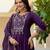 Purple embroidered viscose roman silk kurta set with dupatta