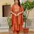 Orange embroidered viscose roman silk kurta set with dupatta