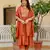 Orange embroidered viscose roman silk kurta set with dupatta