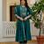 Teal embroidered viscose roman silk kurta set with dupatta