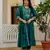 Teal embroidered viscose roman silk kurta set with dupatta