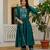 Teal embroidered viscose roman silk kurta set with dupatta