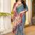 Teal blue handloom floral  saree with maroon border & tassel pallu