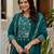 Teal embroidered viscose roman silk kurta set with dupatta