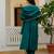 Teal embroidered viscose roman silk kurta set with dupatta